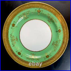 Antique Minton Green/Gold Encrusted Dinner Plates (11) 10.25 H334 C1902