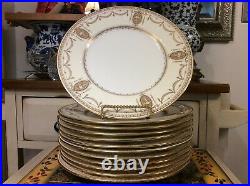 Antique Minton TATMAN Chicago SUSSEX Dinner Plates Gold 10-1/2 Lot of 12