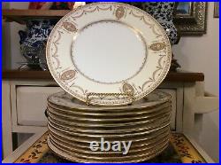 Antique Minton TATMAN Chicago SUSSEX Dinner Plates Gold 10-1/2 Lot of 12