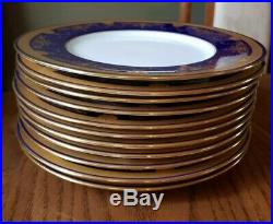 Antique Minton Tiffany Cobalt & Gold Encrusted Beaded Urn Swag 11 Dinner Plates