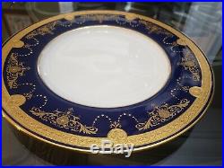 Antique Minton Tiffany Cobalt & Gold Encrusted Beaded Urn Swag 11 Dinner Plates