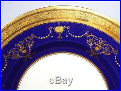 Antique Minton Tiffany Cobalt & Gold Encrusted Beaded Urn Swag 6 Dinner Plates
