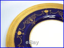 Antique Minton Tiffany Cobalt & Gold Encrusted Beaded Urn Swag 8 Dinner Plates