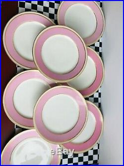Antique Old Paris Porcelain Pink and White with gold band 11 dinner plates VGcd
