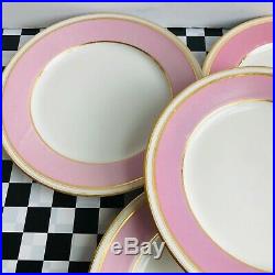 Antique Old Paris Porcelain Pink and White with gold band 11 dinner plates VGcd