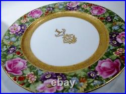 Antique Rosenthal Gold Encrusted Pink Rose Floral 9 10.25 Plate Armorial Mono