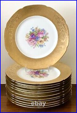 Antique Royal Bavarian Hutschenreuther Gold Encrusted SET of 12 Dinner Plates