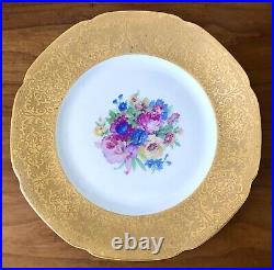 Antique Royal Bavarian Hutschenreuther Gold Encrusted SET of 12 Dinner Plates