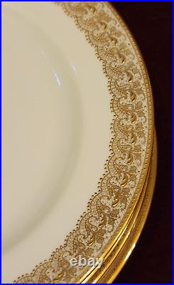 Antique Royal Doulton 5 Dinner Plates Pattern E7950 Gold Encrusted Scrolls Dots