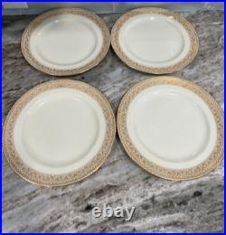 Antique Royal Doulton 8534 Raised Gold 10.5 Dinner Plates Set Of 4 STUNNING