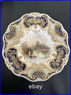 Antique Royal Doulton Cobalt Raised Gold Landscape Plate Signed J. H. Plant