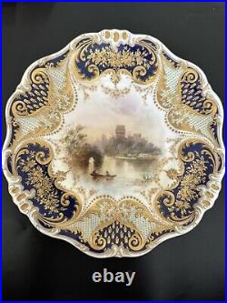 Antique Royal Doulton Cobalt Raised Gold Landscape Plate Signed J. H. Plant