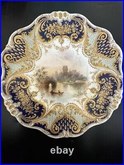 Antique Royal Doulton Cobalt Raised Gold Landscape Plate Signed J. H. Plant