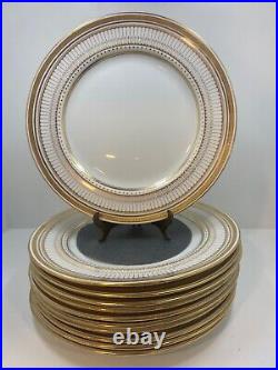 Antique Royal Doulton E4855 Gold Encrusted 10 1/2 in Dinner Plates Set of 11