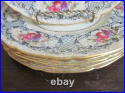 Antique Royal Doulton England Set Of 6 Handpainted Dinner Plates Fruit Gold