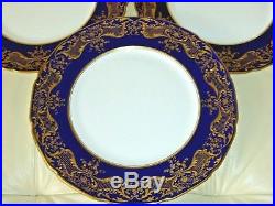 Antique Royal Doulton Set Of 6 Cobalt Raised Gold Encrusted Dinner Plates
