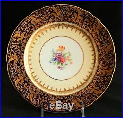 Antique Set 6 Ansley England 6841 Cobalt Gold Encrusted Floral Dinner Plates