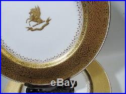 Antique Set 9 Wide GOLD ENCRUSTED Rim Dinner Plates Minton Spaulding