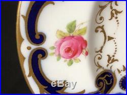 Antique Set of 10 Coalport 10&3/8Scalloped Dinner Plates Cobalt Gold Pink Rose