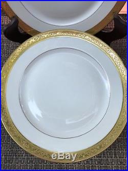 Antique Set of 11 T. V. Limoges France Gold Trim Dinner Salad Plates D 7 3/4