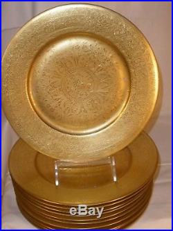 Antique Set of 12 All Over Gold Encrusted Dinner Service Cabinet Plates 1923