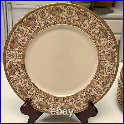 Antique Set of 12 LENOX 10.5 Dinner Plates w Raised Gold, Enamel, Encrusted