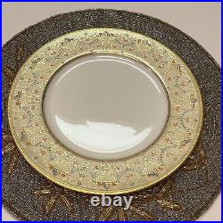 Antique Set of 12 LENOX 10.5 Dinner Plates w Raised Gold, Enamel, Encrusted