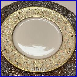 Antique Set of 12 LENOX 10.5 Dinner Plates w Raised Gold, Enamel, Encrusted