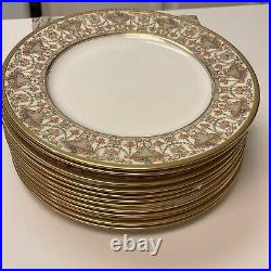 Antique Set of 12 LENOX 10.5 Dinner Plates w Raised Gold, Enamel, Encrusted