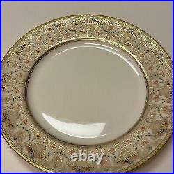 Antique Set of 12 LENOX 10.5 Dinner Plates w Raised Gold, Enamel, Encrusted