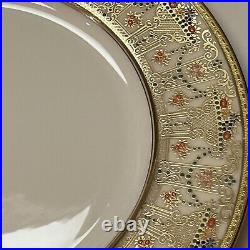 Antique Set of 12 LENOX 10.5 Dinner Plates w Raised Gold, Enamel, Encrusted