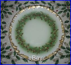 Antique T & V France Depose Ceramic 9.5 Plate Dinner Holly Christmas Gold Trim