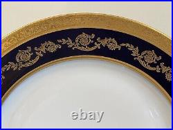 Antique T&V Limoges France Cobalt Blue and Gold Embossed Dinner Plates Set of 9