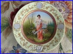 Antique Victorian Beehive Porcelain Lady Garden Gold Hand Painted Signed Plate