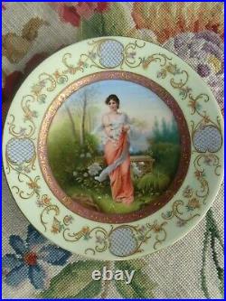 Antique Victorian Beehive Porcelain Lady Garden Gold Hand Painted Signed Plate