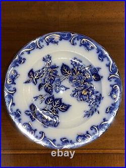 Antique Wedgwood Pearl Ware Rose and Jessamine Flow Blue with Gold Dinner Plate