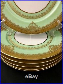 Antique William Guerin Limoges Gold Encrusted Jeweled Dinner Charger Plates 6