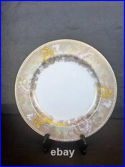 Antique set English gilded 4 Wedgwood gold cabbage rose dinner plates plate