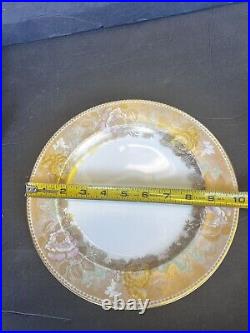 Antique set English gilded 4 Wedgwood gold cabbage rose dinner plates plate