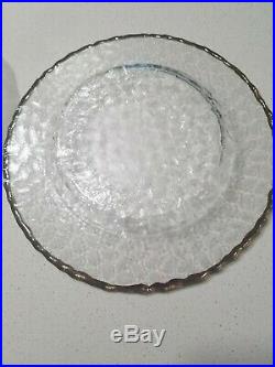 SET OF 4 Artistic Accents Clear Bubble Glass with Gold Trim DINNER Plates