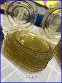 Authentic 36 Piece Vintage Amber Yellow Madrid Federal Depression Glass RARE Authentic 36 Piece Vintage Amber Yellow Madrid Federal Depression Glass RARE