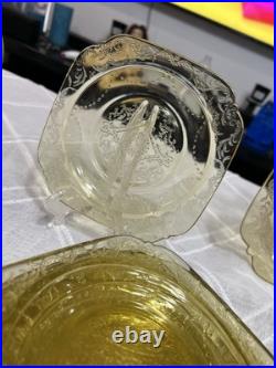 Authentic 36 Piece Vintage Amber Yellow Madrid Federal Depression Glass RARE Authentic 36 Piece Vintage Amber Yellow Madrid Federal Depression Glass RARE