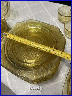 Authentic 36 Piece Vintage Amber Yellow Madrid Federal Depression Glass RARE Authentic 36 Piece Vintage Amber Yellow Madrid Federal Depression Glass RARE