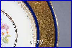 Aynsley 7605 Signed D Jones Floral Cobalt & Gold Encrusted 10 5/8 Inch Plate