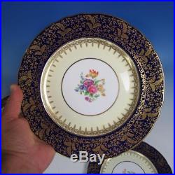 Aynsley China 6841 Cobalt Blue with Gold and Flowers 12 Dinner Plates 10¼