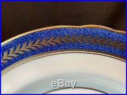 Aynsley England 1846 Dinner Plates 10 5/8 Dia Gold Powder Blue Laurels Set of 6