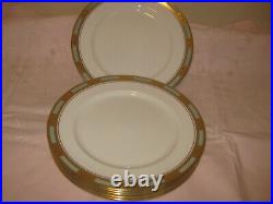 Aynsley England Empress Light Green Encrusted Gold Set of 6 Dinner Plates