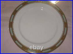 Aynsley England Empress Light Green Encrusted Gold Set of 6 Dinner Plates