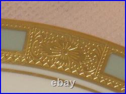 Aynsley England Empress Light Green Encrusted Gold Set of 6 Dinner Plates