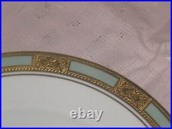 Aynsley England Empress Light Green Encrusted Gold Set of 6 Dinner Plates